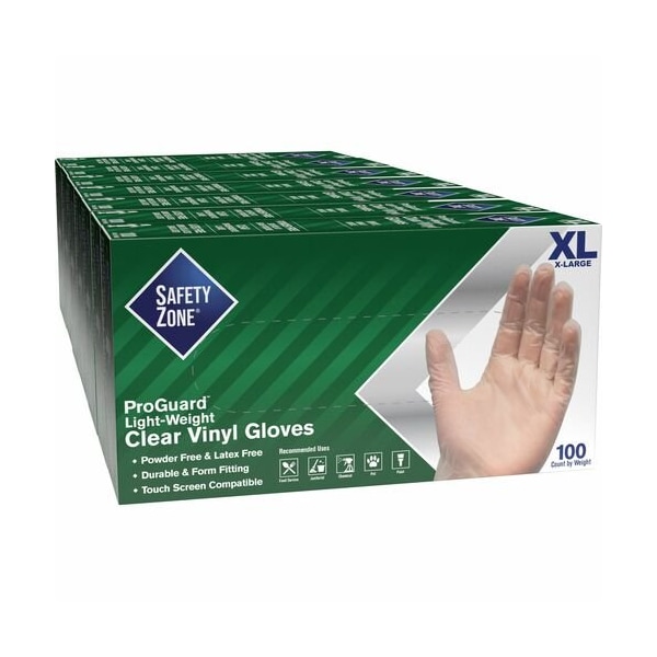 Safety Zone GVP9-HH, Disposable Gloves, 3.0 mil Palm, Vinyl, Powder-Free, XL, 10 PK, Clear SZNGVP9XLHHCT - main